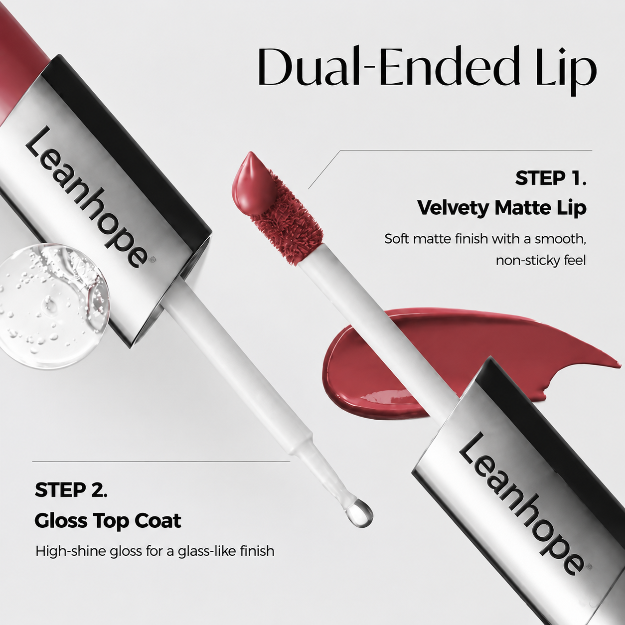Leanhope Perfect Twin Lip — Dual-Ended Liquid Lipstick with Velvet Matte Color and Glossy Shine
